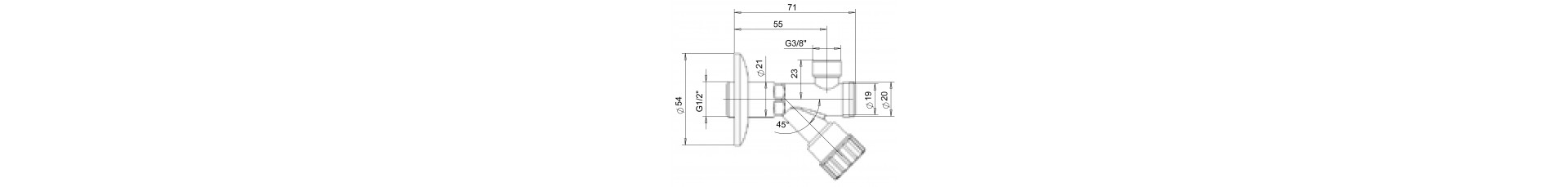 rubinetto sottolavabo paini 54CR951B disegno tecnico