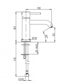 Disegno tecnico SP78CR205O Paini Cox, miscelatore camper bagno