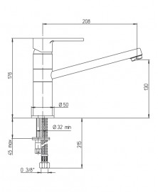 disegno tecnico rubinetto miscelatore camper cucina SP2690 argo rubinetterie paini cromo