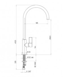 Disegno Tecnico SP3322 Positano rubinetto cucina camper cromo Argo rubinetterie