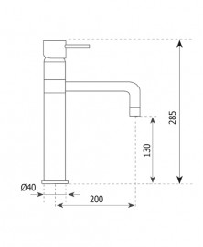disegno tecnico rubinetto alto camper sp2790 argo rubinetterie